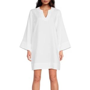 LINEN SAKS FIFTH AVENUE White V-Neck Tunic Dress